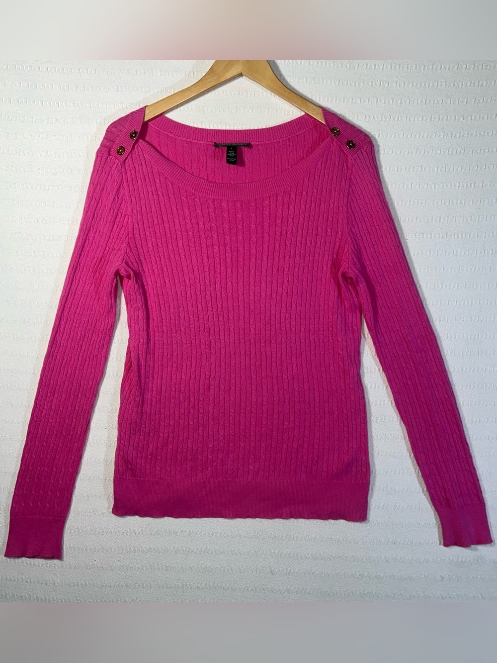 Lauren Ralph Lauren Womens Cable Knit Boatneck Sweater Size L Pink Old Money